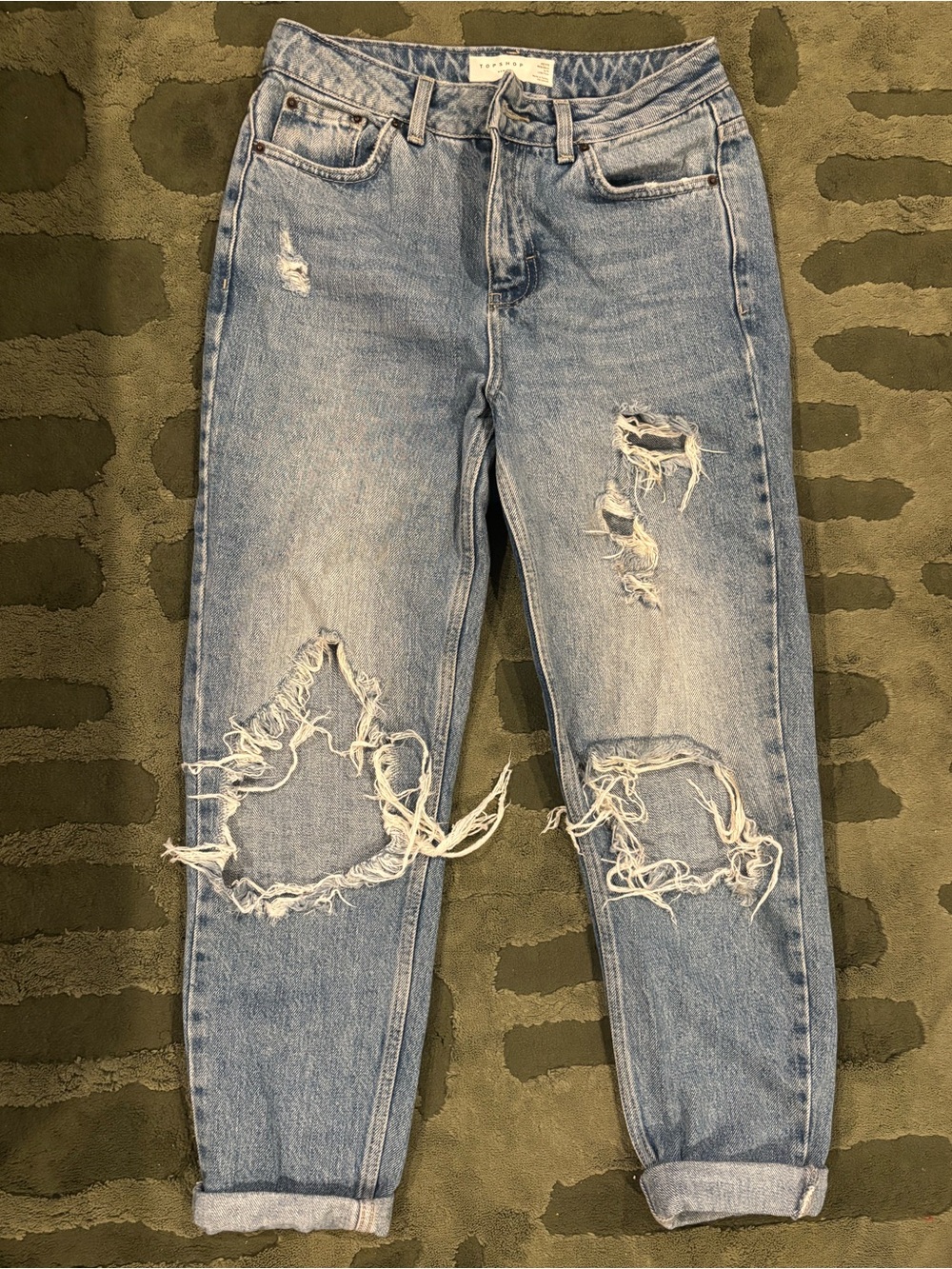 Topshop Light Blue Distressed Mom Jeans